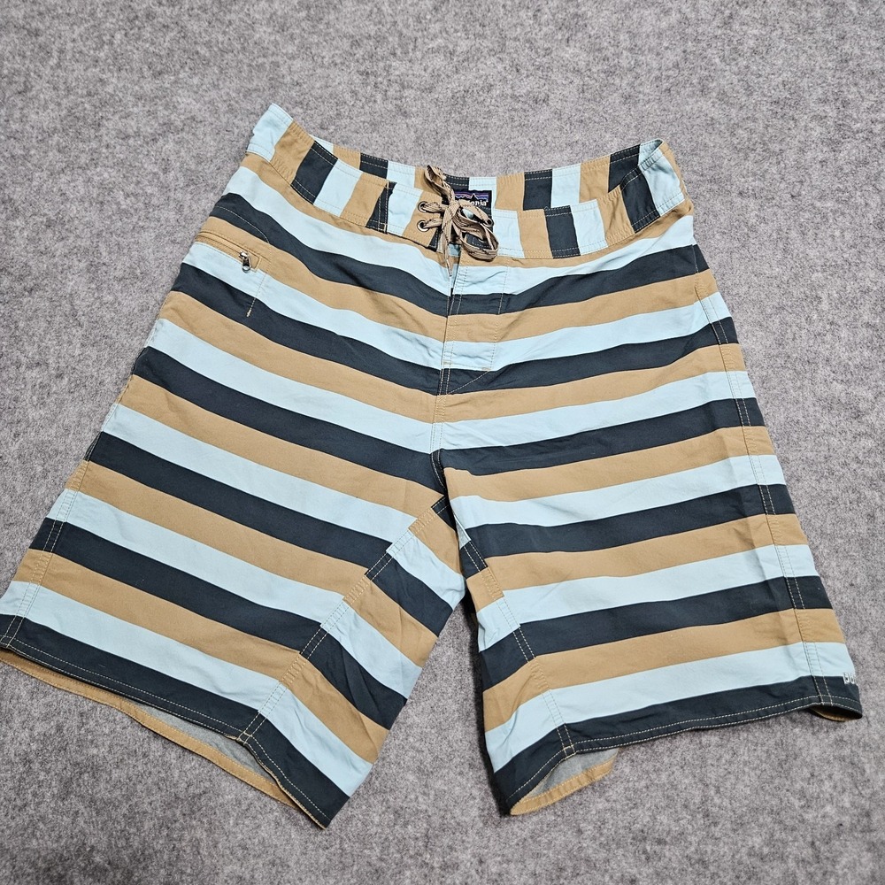 Patagonia Wavefarer Boardshorts 9" Inseam Striped Drawstring Swim Trunks 32
